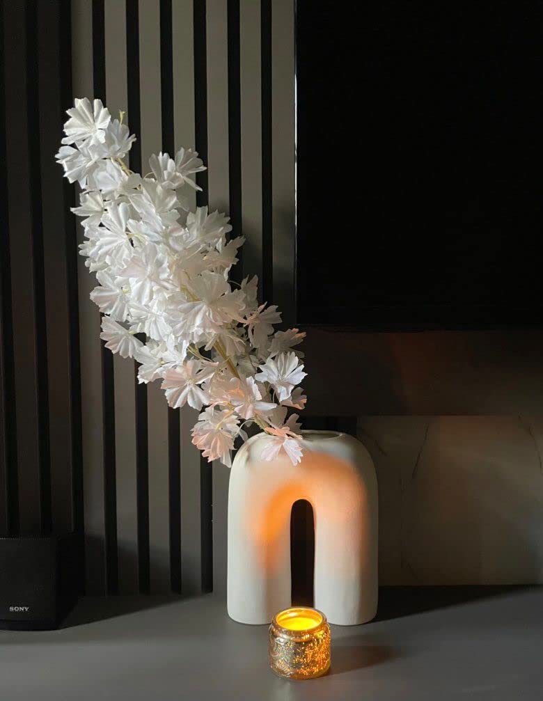 Craftribal Inverted U Shape Ceramic Minimalist Aesthetic Flower Vase | Pampas Grass Vase | Ceramic Vase | Home Decor Centrepiece | vase for Home Decor | Matte Finish, 10 inches (White)