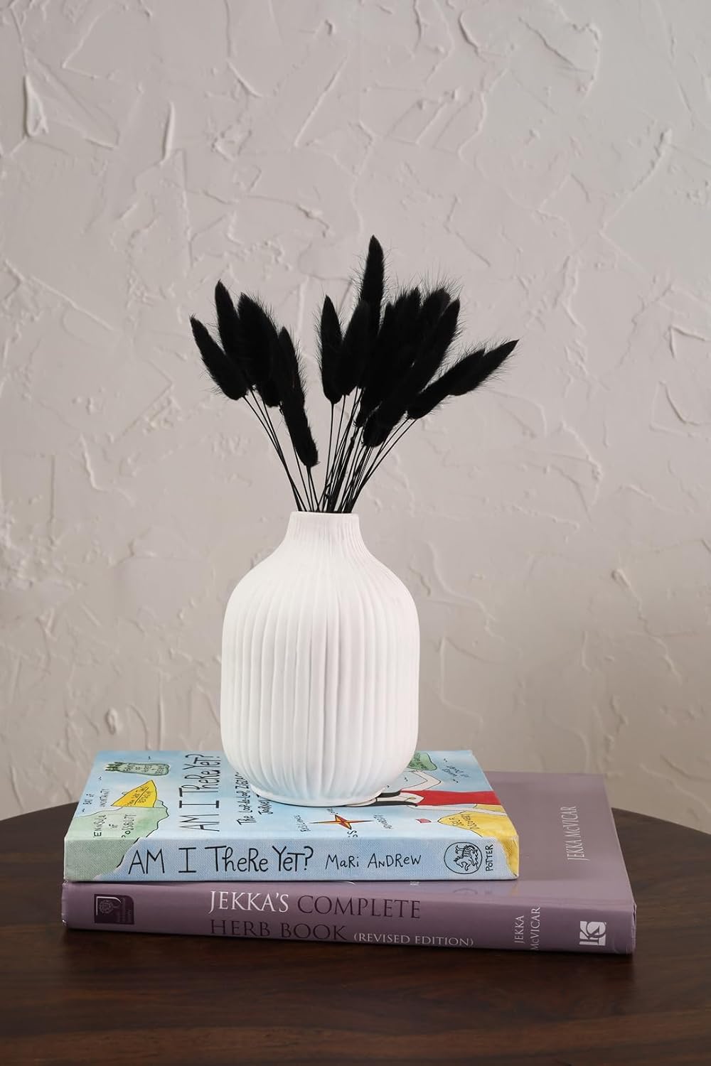 PUREZENTO Ivory Textured Rounded Bottle Shaped Ceramic Vase 6.5 Inch – Pack of 1 | Decorative Ceramic Vase for Home Decor, Living Room, Office | Vases for Dried Flowers & Pampas Grass