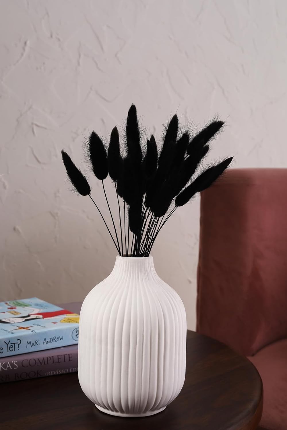 PUREZENTO Ivory Textured Rounded Bottle Shaped Ceramic Vase 6.5 Inch – Pack of 1 | Decorative Ceramic Vase for Home Decor, Living Room, Office | Vases for Dried Flowers & Pampas Grass