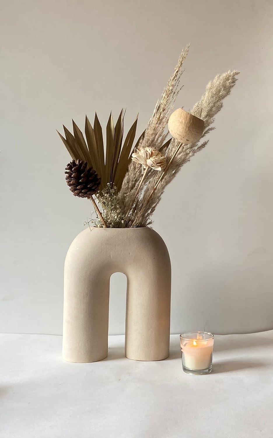 Craftribal Inverted U Shape Ceramic Minimalist Aesthetic Flower Vase | Pampas Grass Vase | Ceramic Vase | Home Decor Centrepiece | vase for Home Decor | Matte Finish, 10 inches (White)