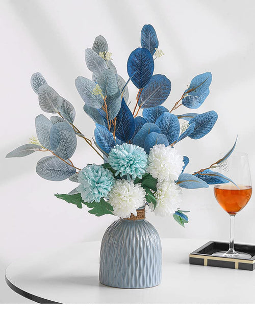 FURN ASPIRE Combo Set Of Ceramic Vase And Hand Made Artificial Flowers Bouquet (Vase2), Blue
