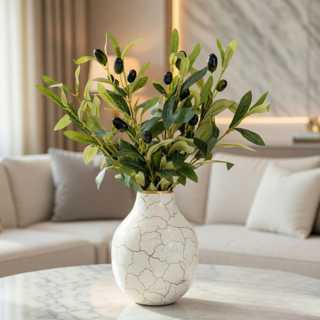 Behoma Metal Flower Vase for Home Decor Bedroom Living Room Office Wedding | Table Decorative Item for Festivals Birthday Off White Bud Shape Small (Flower Not Included)