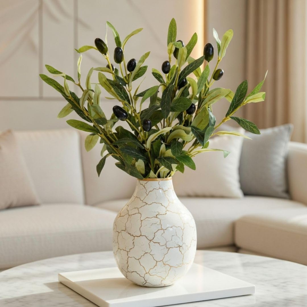 Behoma Metal Flower Vase for Home Decor Bedroom Living Room Office Wedding | Table Decorative Item for Festivals Birthday Off White Bud Shape Small (Flower Not Included)