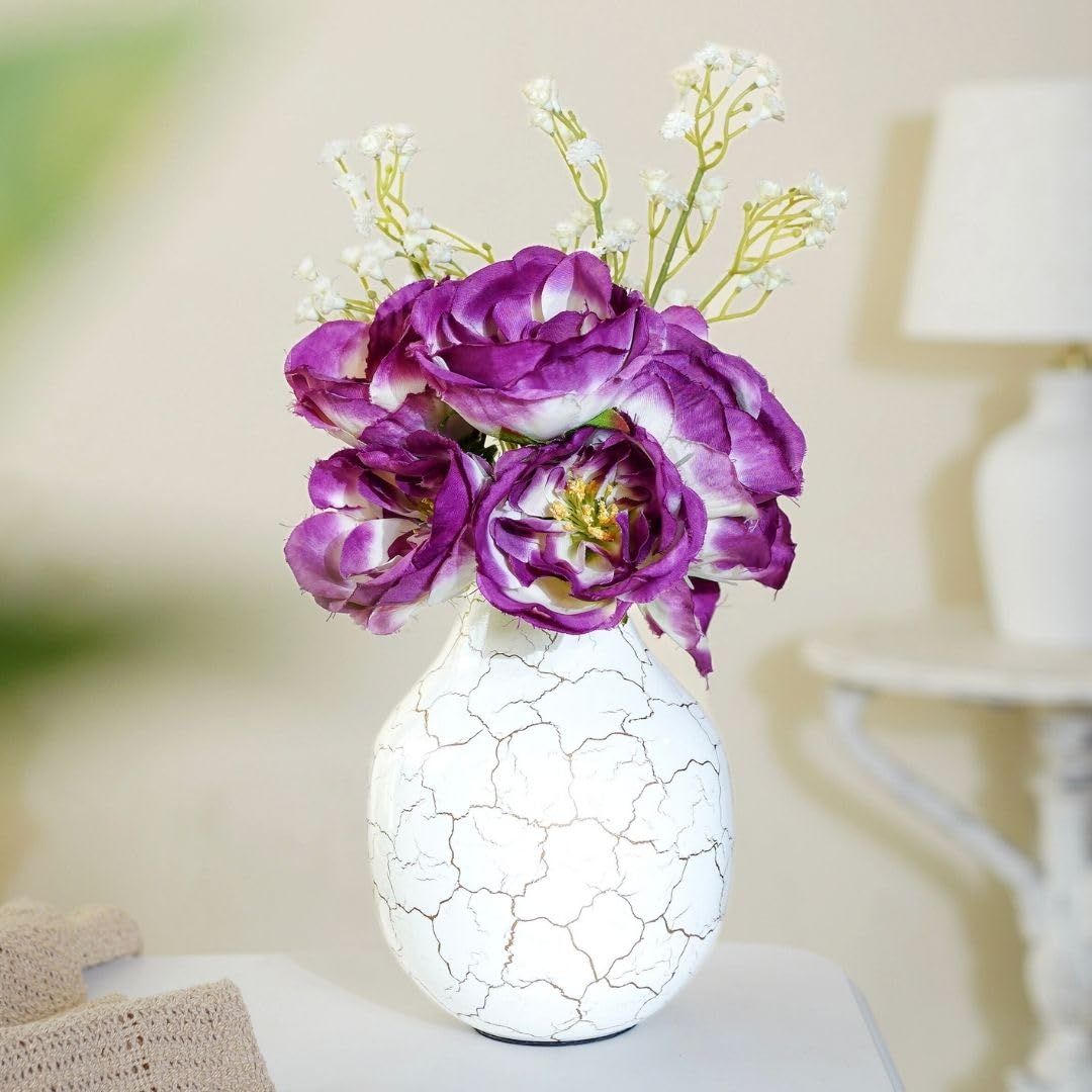 Behoma Metal Flower Vase for Home Decor Bedroom Living Room Office Wedding | Table Decorative Item for Festivals Birthday Off White Bud Shape Small (Flower Not Included)