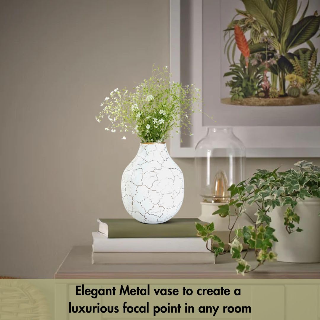 Behoma Metal Flower Vase for Home Decor Bedroom Living Room Office Wedding | Table Decorative Item for Festivals Birthday Off White Bud Shape Small (Flower Not Included)