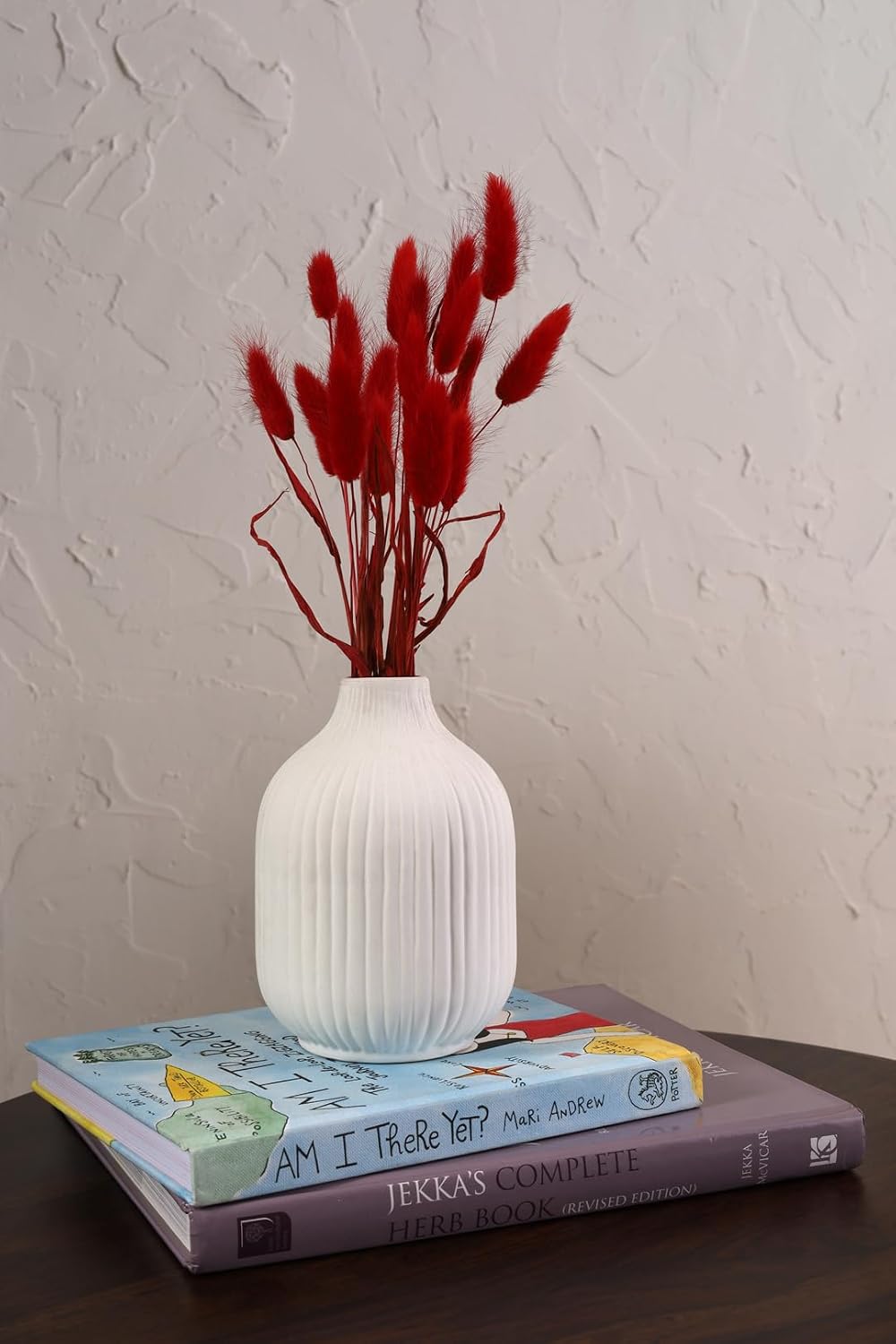 PUREZENTO Ivory Textured Rounded Bottle Shaped Ceramic Vase 6.5 Inch – Pack of 1 | Decorative Ceramic Vase for Home Decor, Living Room, Office | Vases for Dried Flowers & Pampas Grass