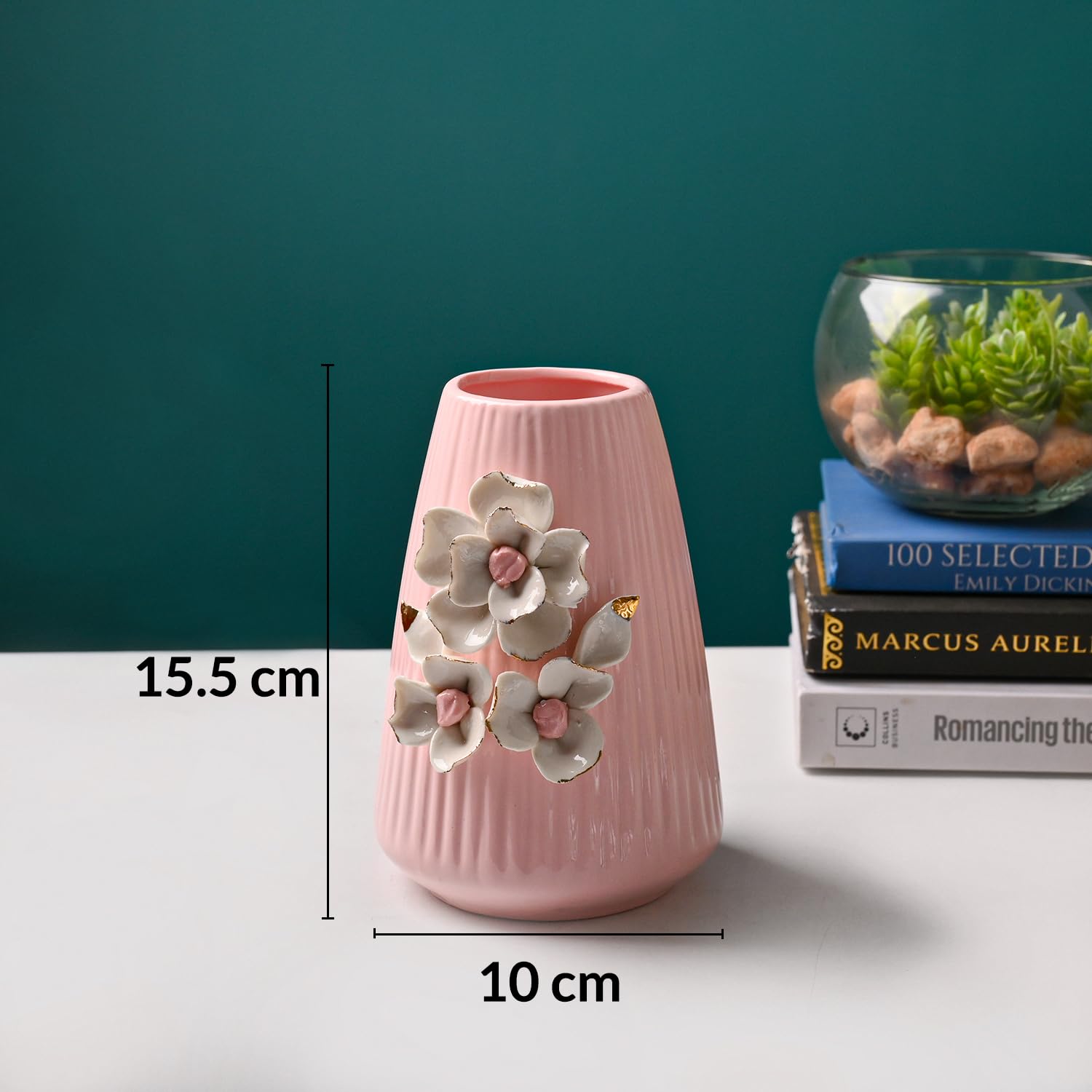 MARKET 99 Ceramic Flower Vase (Pink) | Engraved Ribbed Floral Pattern | Decorative Floral Vase for Fresh & Artificial Flowers | Elegant Home, Living Room & Office Table Décor