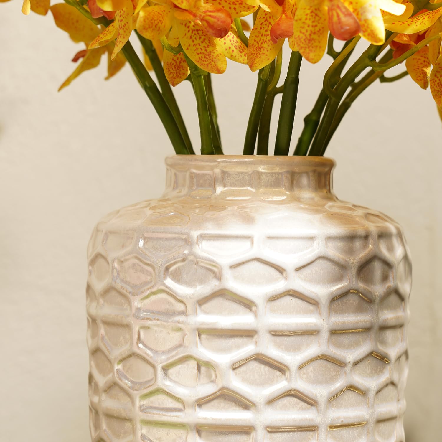 Pure Home + Living Ivory Honeycomb Pearl Finish Ceramic Vase - Medium