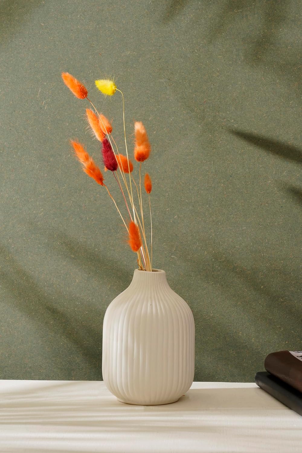 PUREZENTO Ivory Textured Rounded Bottle Shaped Ceramic Vase 6.5 Inch – Pack of 1 | Decorative Ceramic Vase for Home Decor, Living Room, Office | Vases for Dried Flowers & Pampas Grass