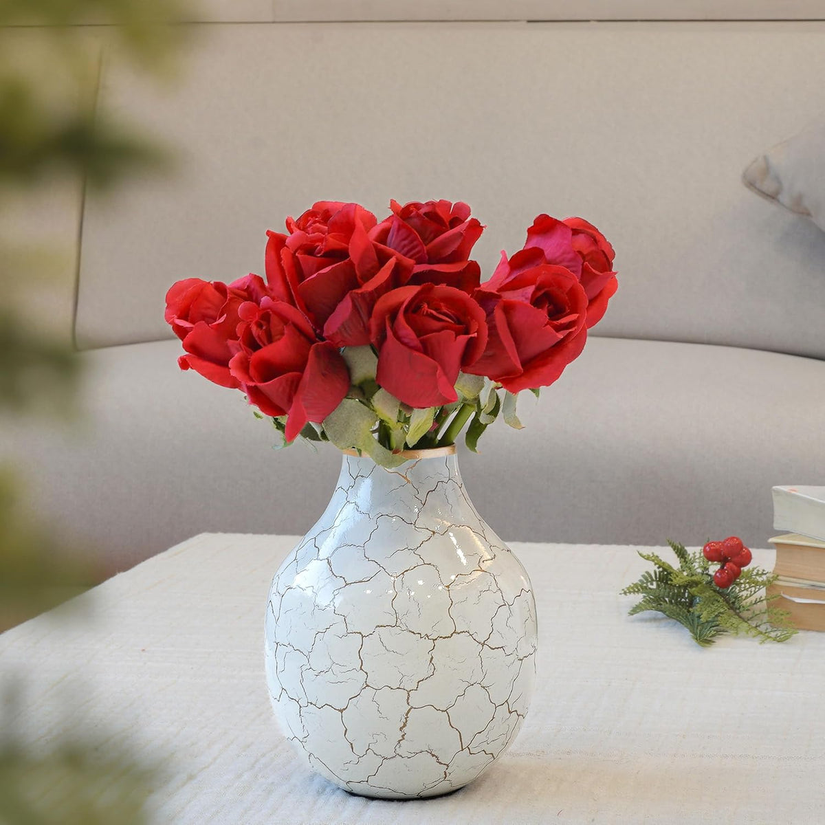 Behoma Metal Flower Vase for Home Decor Bedroom Living Room Office Wedding | Table Decorative Item for Festivals Birthday Off White Bud Shape Small (Flower Not Included)