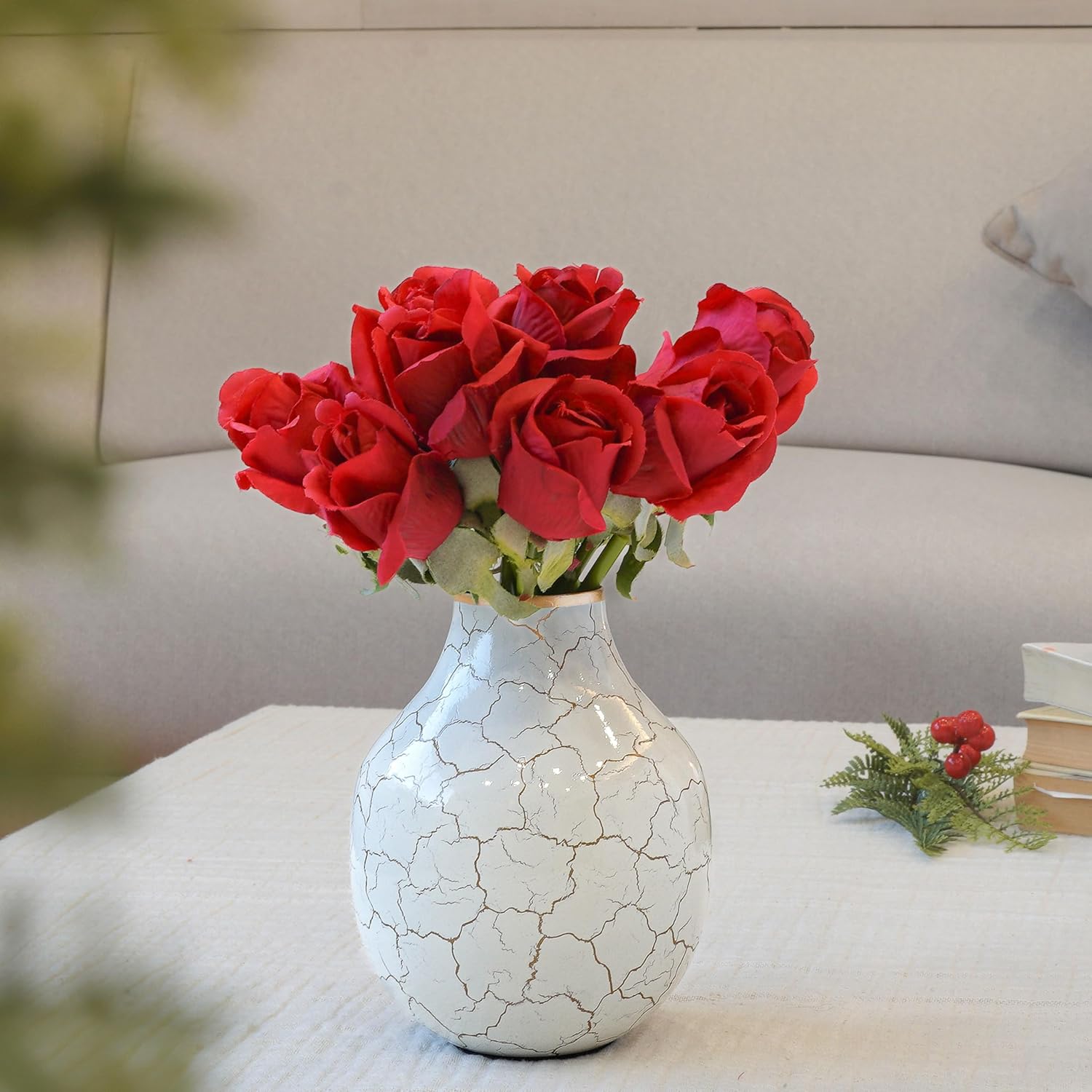 Behoma Metal Flower Vase for Home Decor Bedroom Living Room Office Wedding | Table Decorative Item for Festivals Birthday Off White Bud Shape Small (Flower Not Included)